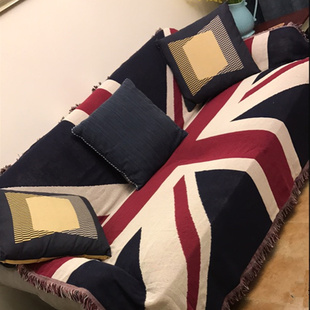 米字旗纯棉线毯沙发巾北欧时尚沙发毯床尾毯桌布地毯单双人沙发垫