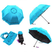 太阳伞防晒防紫外线雨伞女晴雨，两用折叠黑胶三折伞，蕾丝公主遮阳伞
