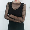 韩版透明网纱打底衫女蕾丝罩衫性感镂空薄纱，波点内搭上衣长袖