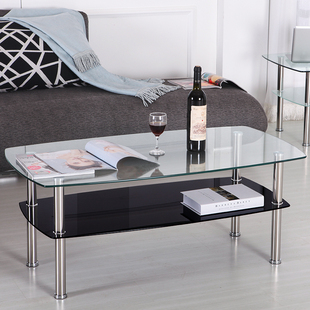 客厅钢化玻璃茶几简约现代小户型，家用长方形不锈钢，小尺寸茶桌简易