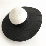 帽子女春夏黑白大檐帽沙滩帽遮阳草帽兴修挫磨收缩标签法的