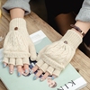 秋冬季韩版露指翻盖冬天女士可爱麻花，半指保暖学生纯色毛线手套