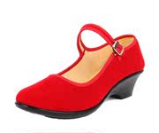 老北京布鞋女鞋平绒软底红色，舞蹈跳舞鞋，礼仪鞋平跟单鞋