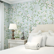 美式田园风格壁纸绿色，小清新碎花纯纸卧室，客厅家用电视背景墙壁纸