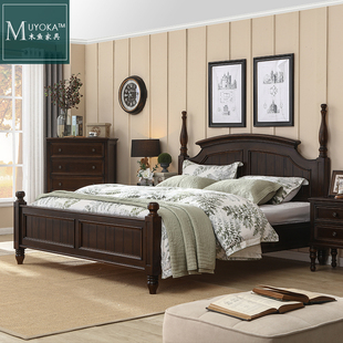 美式实木双人床1.8米1.5米实木床罗马柱圆柱床品质卧室家具组合