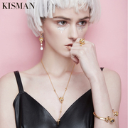 kisman潮牌双头裂纹水晶骷髅头开口手镯 个性男女情侣手链配饰品