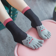 可爱五指袜 卡通女士分脚趾袜 全纯棉五趾袜 中筒袜 舒适