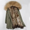 冬季貉子毛皮草(毛皮草)外套，中长款派克服可拆卸大毛领毛皮大衣女加厚