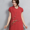 2016夏特卖(夏特卖)类似中国风，旗袍立领大码宽松型手绘棉麻连衣裙