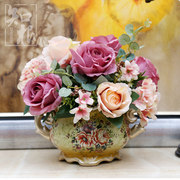 仿真花假花欧式花瓶澳洲玫瑰，套装装饰花客厅，花瓶花器成品绢花