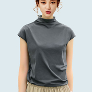 女生夏装韩版半高领短袖短简约宽松纯色，百搭纯棉t恤大码女装