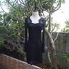 超值千元品质连身裙黑色3D长袖深圳南油女装修身进口蕾丝网纹夏