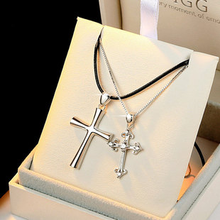 纯银情侣十字架项链一对韩版男女，简约吊坠气质时尚锁骨新春礼物
