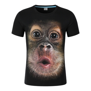 男士夏3D棉短袖T恤宽松大码动物猴子潮牌时尚休闲个性男装半袖