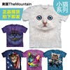 The Mountain蓝色背带猫T恤 圆领短袖 夏季女款纯棉扎染做旧猫咪