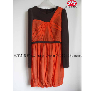 韩国莫佐女装，mojol259桔红色披纱长袖连衣裙原2560名品