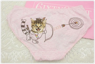 灰粉色基本棉质可爱卡通猫咪，少女三角裤内裤，法国686ixty8ight