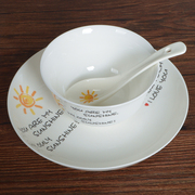 卡通陶瓷碗盘套装碗碟套装餐具家用日式 单身一个人骨瓷碗筷套装