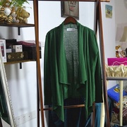 秋季外贸棉麻针织短开衫尾货百搭薄款围巾，领墨绿色无扣外搭女