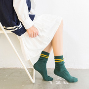 日系学院风二杠条纹堆堆袜子时尚运动男女情侣中筒棉袜薄款学生袜