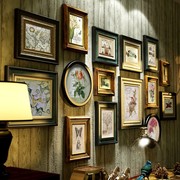 美式乡村照片墙实木欧式餐厅复古相框装饰画客厅相片墙玄关奢华