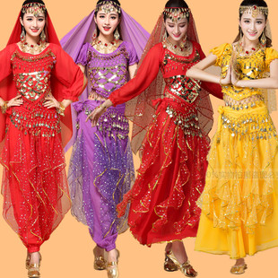 肚皮舞套装女装成人高档民族，年会演出服印度舞蹈服装短袖长裙