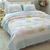 粉蓝韩国外贸原单田园拼布全棉绗缝被三件套床盖床单空调夏被
