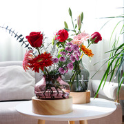 专区欧式玻璃花瓶，摆件客厅插花瓶，木托果盘两用创意装饰品