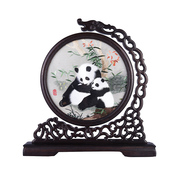 蜀绣熊猫双面绣屏风摆件刺绣，工艺品中国风四川特色，出国送老外