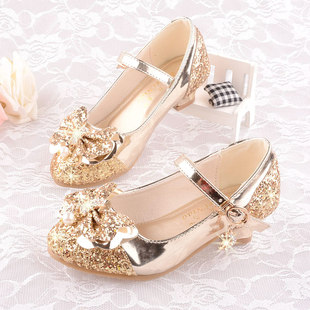 女童公主皮鞋模特比赛儿童鞋高跟时尚单鞋粉银白金色配礼服公主裙