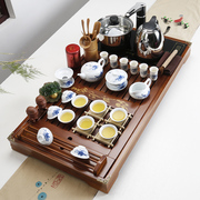 整套青瓷冰裂紫砂自动茶具四合一套装实木制茶，盘带电磁炉组合