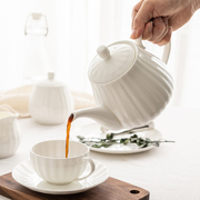 创意白色家用骨瓷咖啡壶泡，茶壶陶瓷大号，单壶花茶壶沏茶壶带过滤