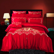 定制大红色婚庆蕾丝四件套结婚床上用品公主四六八件套多件套件公