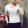 夏季男士纯色圆领t恤修身白色短袖韩版潮流，青少年低领打底衫半袖