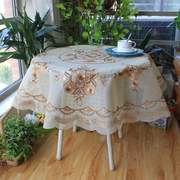 北欧家纺花卉欧式简约现代刺绣美式阳台小桌布茶几布圆餐桌布盖巾