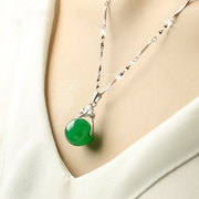 项链女925纯银绿宝石玛瑙转运珠吊坠锁骨链饰品送女友生日礼物
