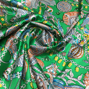 高档真丝服装布料，19姆米绿色印花真丝缎旗袍，连衣裙衬衣丝绸面料