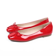 欧美时尚百搭漆皮蝴蝶结，女鞋红色平底单鞋真皮平跟浅口鞋瓢鞋