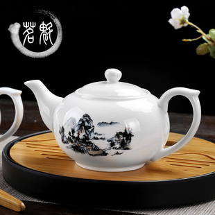 陶瓷青花茶壶泡茶壶茶具，单壶大号瓷壶带过滤孔白瓷壶家用小茶壶