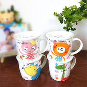 卡通陶瓷情侣杯带盖勺马克杯儿童茶杯办公室水杯牛奶咖啡杯子