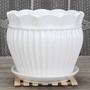 白色特大号陶瓷花盆带托盘有孔 桌面阳台简约个性多肉植物盆