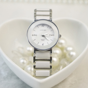 韩版时尚精钢间陶瓷表带白色情侣手表防水石英表商务休闲复古水钻