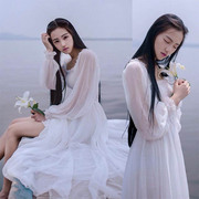白色沙滩裙抹胸雪纺海边度假拍照超仙连衣裙夏季长裙显瘦泰国2023