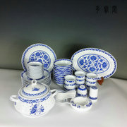 景德镇陶瓷餐具精致中式青花玲珑瓷，56头餐具套装釉下彩环保