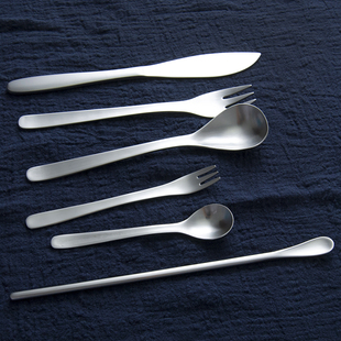 日本柳叶起源设计 叉套装304不锈钢哑光复古家用西餐叉餐具勺子