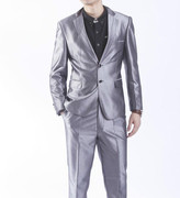 西服套装男士夏季韩版银灰色修身小西装伴郎新郎结婚宴会礼服