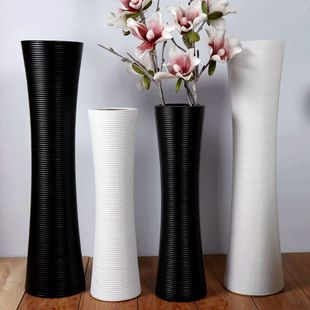 陶瓷落地大花瓶现代时尚，简约客厅摆件干花，中式创意白色插花花器