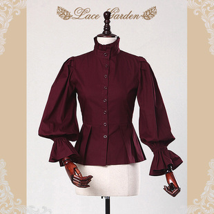 lacegarden原创品牌，法式复古宫廷修身立领，大灯笼长袖女衬衫