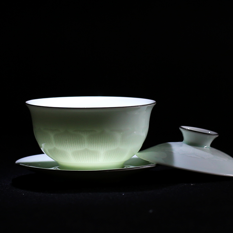Three talents Cover bowl ceramics Teacup cover tea set Tea ceremony Tearoom Kung Fu Tea Celadon Translucency Nai teacupin the Tableware , Tea set , Tureen category - from Buy2taobao.com to provide professional Taobao agent buy service