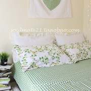 夏季绿色格子碎花老粗布帆布全棉床单粗布凉席三件套枕套单件